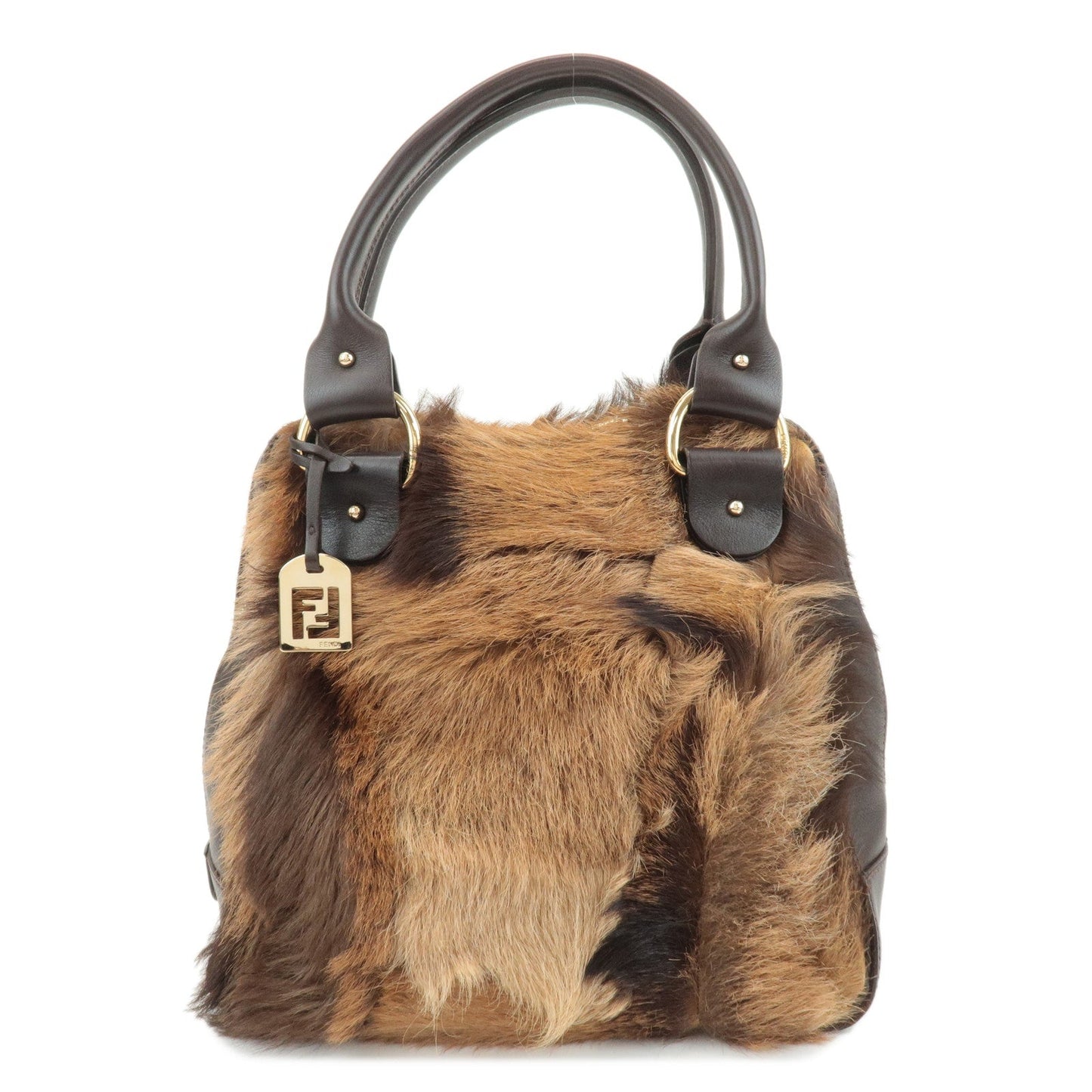 FENDI Unborn Calf Leather Hand Bag Shoulder Bag Brown 8BR286  d