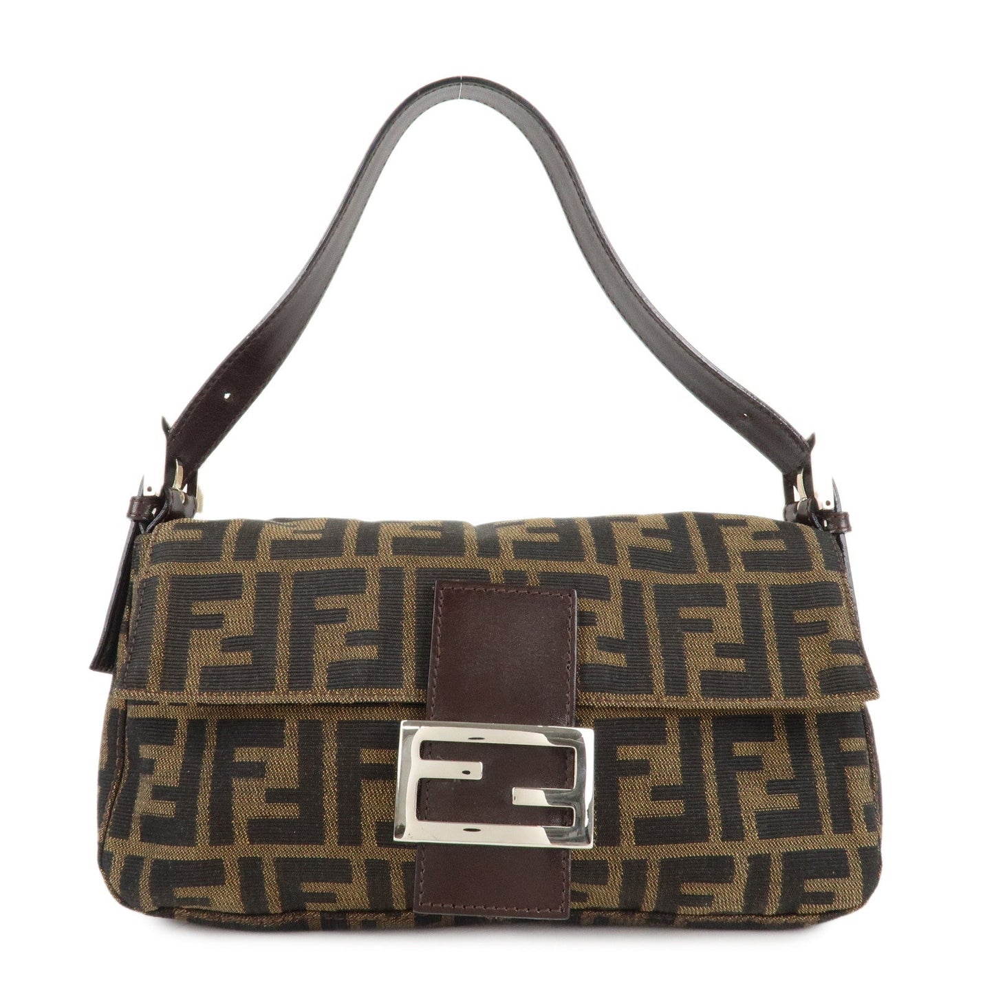 FENDI Mamma Baguette Zucca Canvas Shoulder Bag Brown Black 26424  d