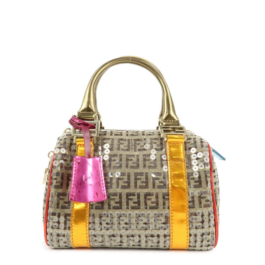FENDI Zucchino Flip Sequin Canvas Patent Leather Boston Bag 8BL071  d