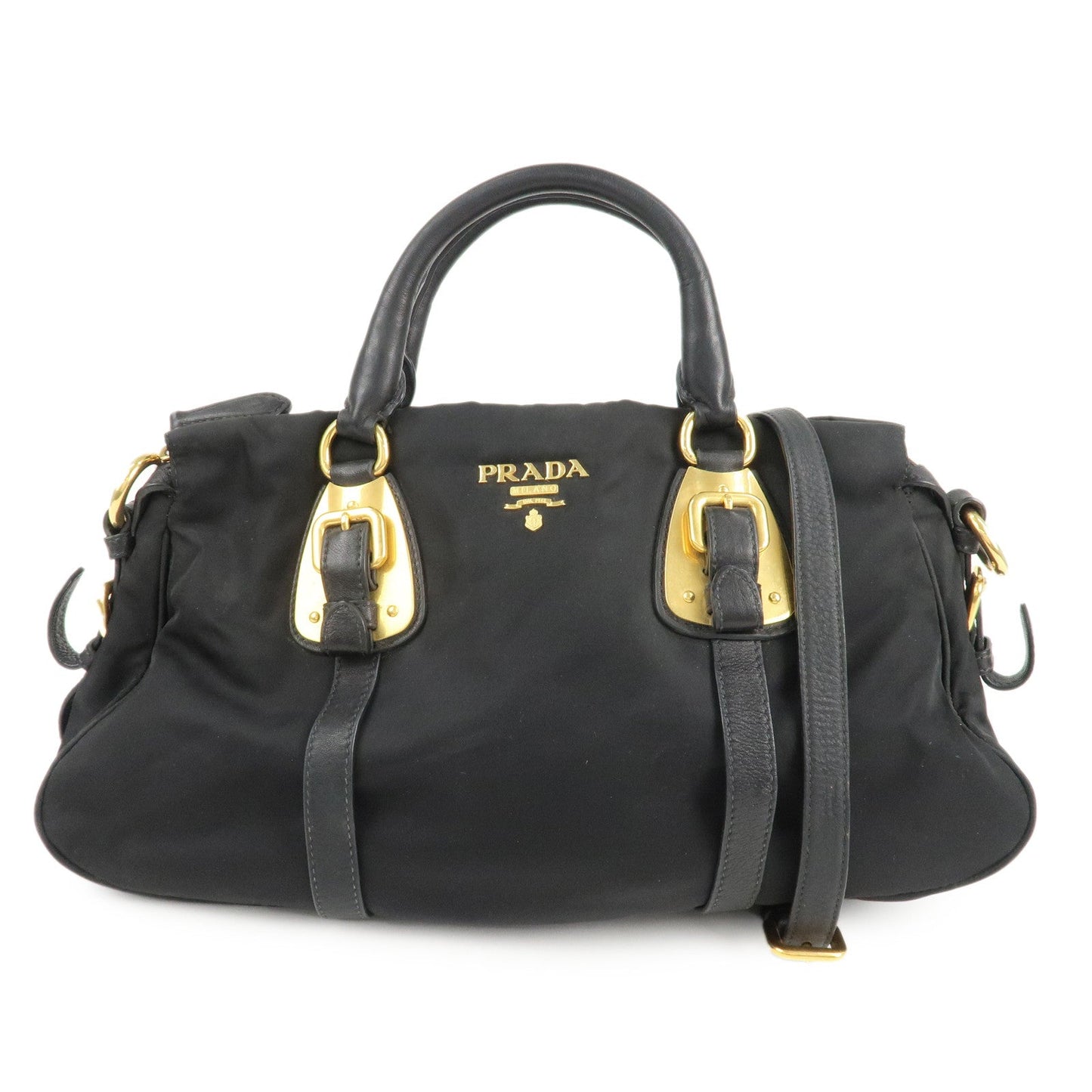 PRADA Logo Nylon Leather 2Way Shoulder Bag Black Gold HDW BN1903  d