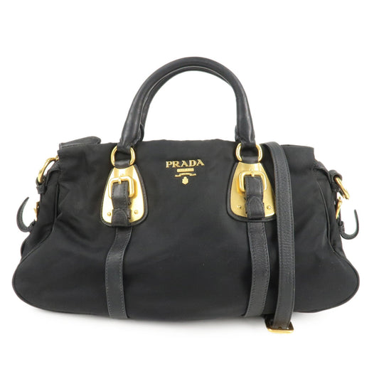 PRADA Logo Nylon Leather 2Way Shoulder Bag Black Gold HDW BN1903  d