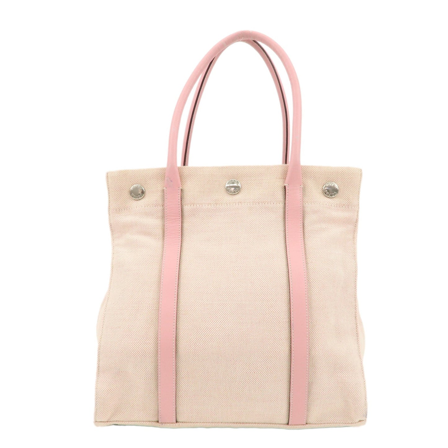 PRADA Canvas Leather Nylon Tote Bag Hand Bag Pink Silver HDW  d