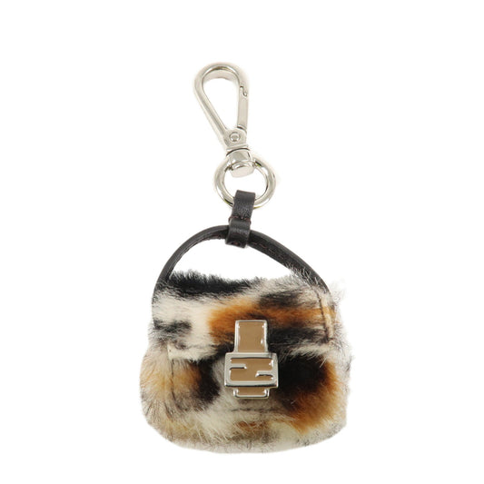 FENDI Pony Hair Leather Pico Baguette Charm Brown 7AS133  d