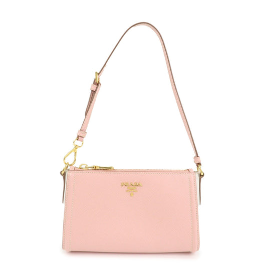PRADA Logo Leather Shoulder Bag Pink Gold Hardware  d