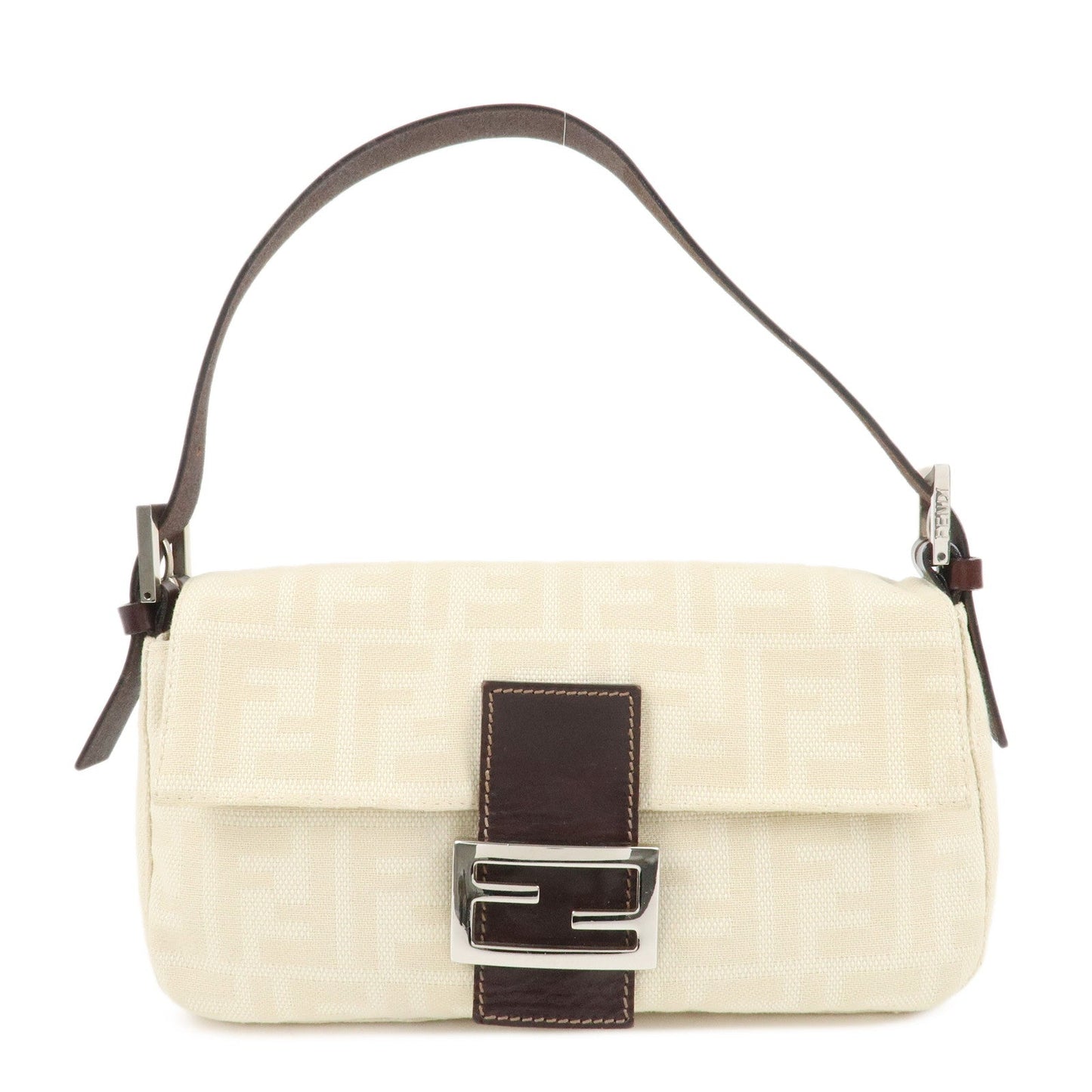 FENDI Mamma Baguette Zucca Canvas Shoulder Bag Beige White 26424  d