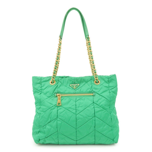 PRADA Triangle Logo Nylon Leather Chain Tote Bag Green BR4383  d