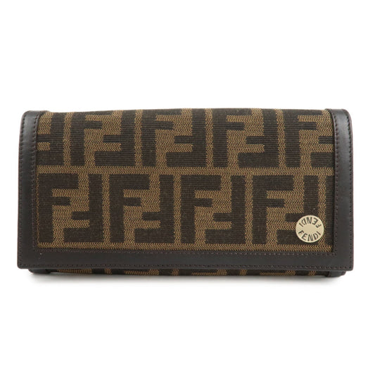 FENDI Zucca Canvas Leather Long Wallet Brown 8M0000  d