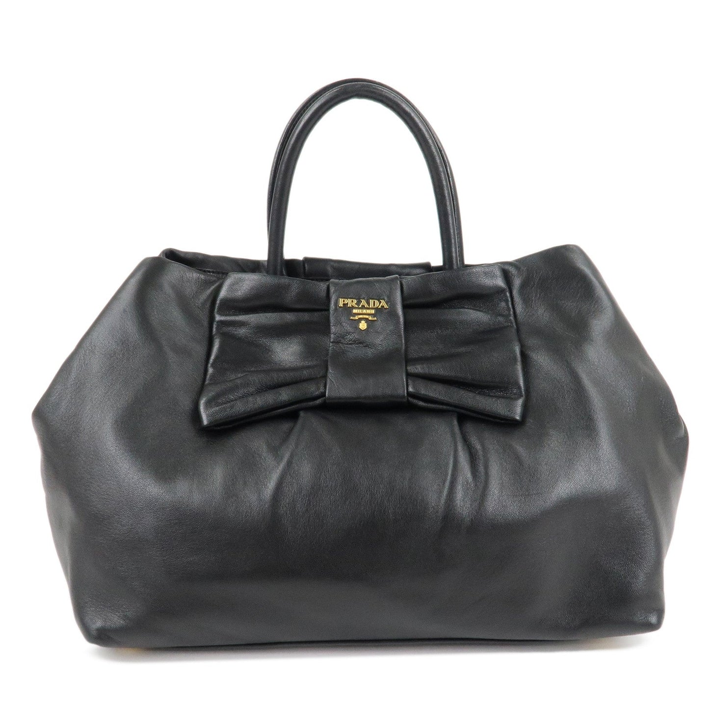 PRADA Nappa Leather Ribbon Tote Bag Hand Bag NERO Black BN1601  d