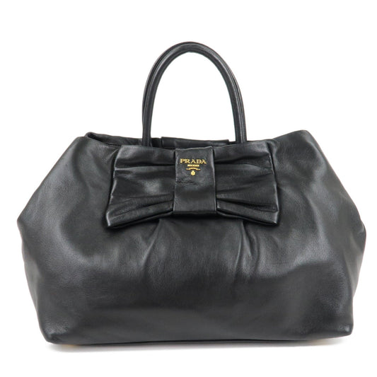 PRADA Nappa Leather Ribbon Tote Bag Hand Bag NERO Black BN1601  d