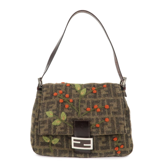 FENDI Mamma Baguette Zucca Wool Leather Shoulder Bag Flower  d