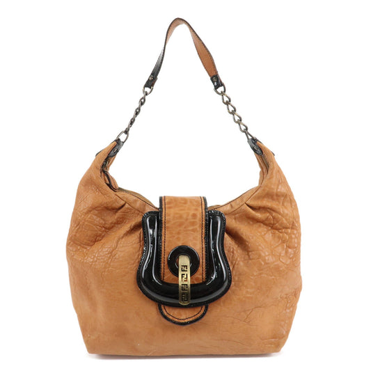 FENDI Leather Patent Leather Chain Shoulder Bag Brown 8BR563  d