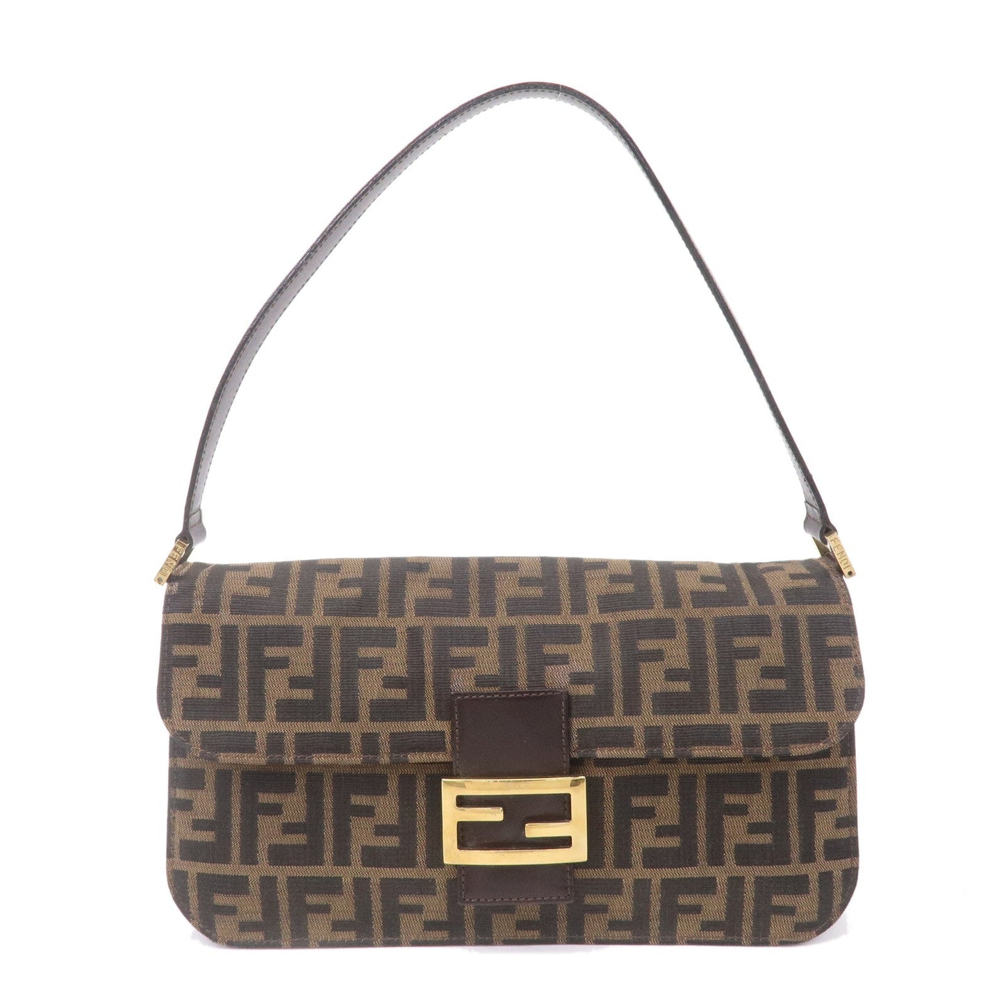FENDI Zucca Canvas Leather Shoulder Bag Brown Black 16322