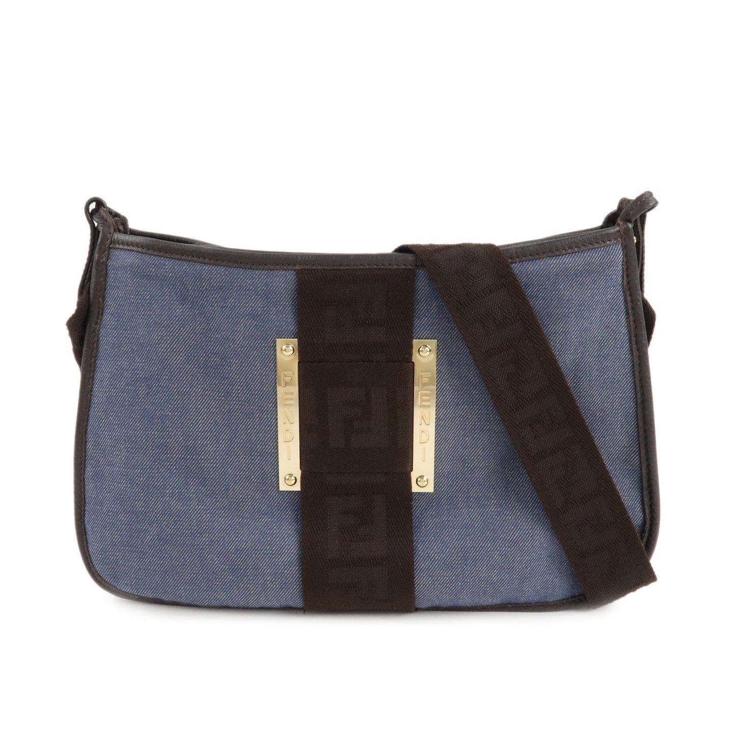 FENDI Zucca Denim Leather Shoulder Bag Cross Body Bag 8BT034  d