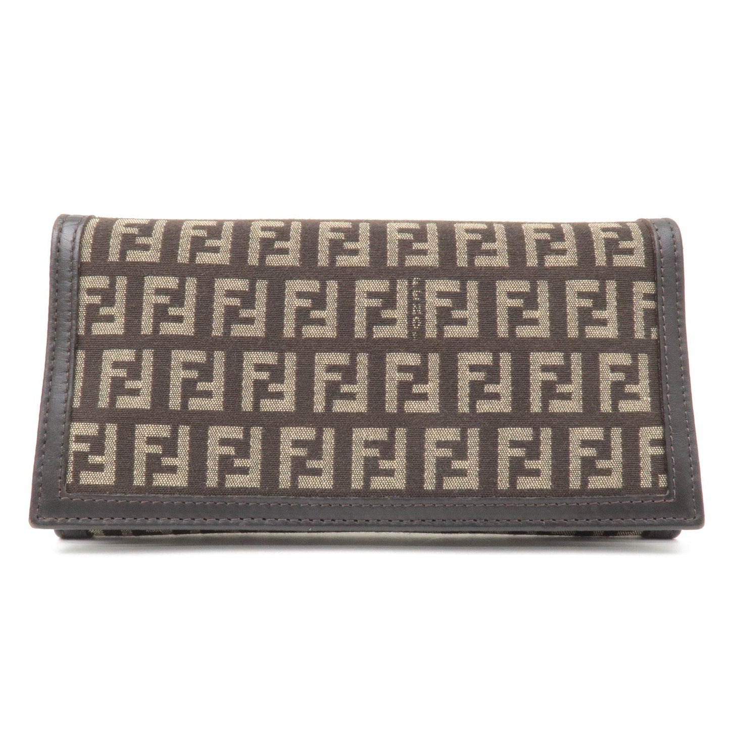 FENDI Zucca Print Canvas Leather Long Wallet Brown 8M0000