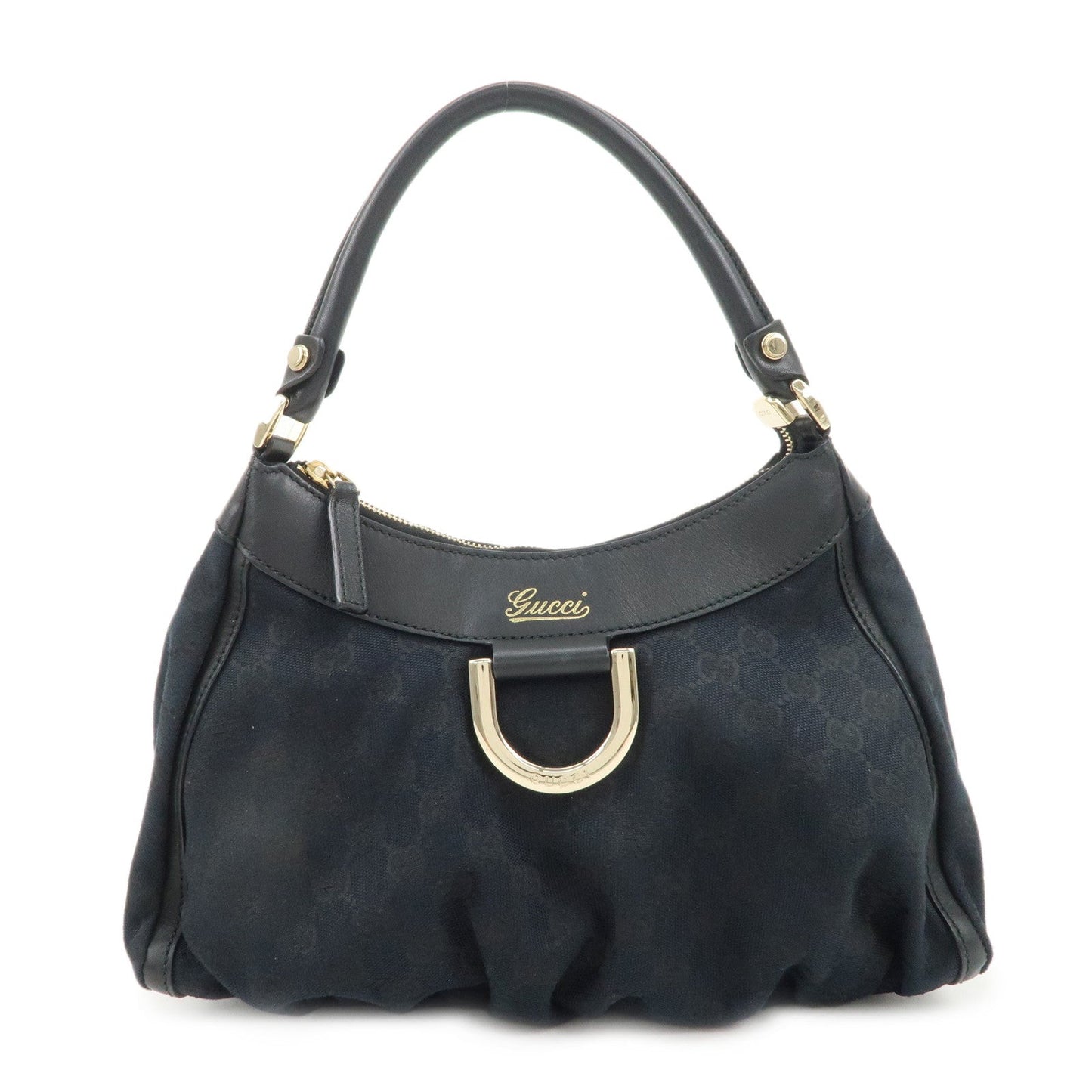 GUCCI Abbey GG Canvas Leather Shoulder Bag Black 190525
