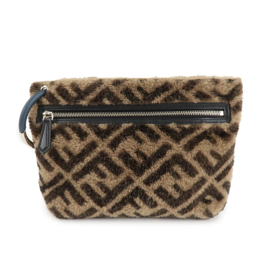 FENDI Zucca Wool Leather Clutch Bag Brown Black 7N0093  d