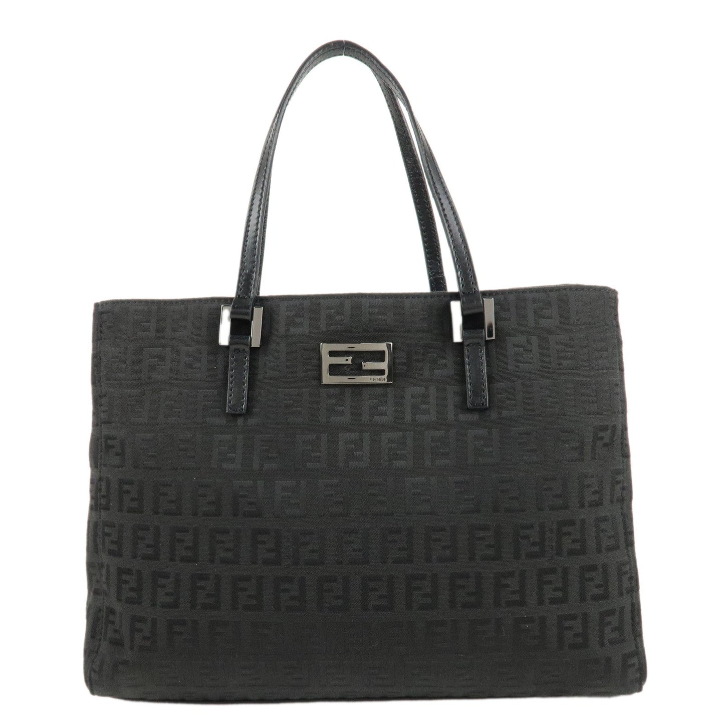 FENDI Zucchino Canvas Leather Tote Bag Hand Bag Black 8BH132  d
