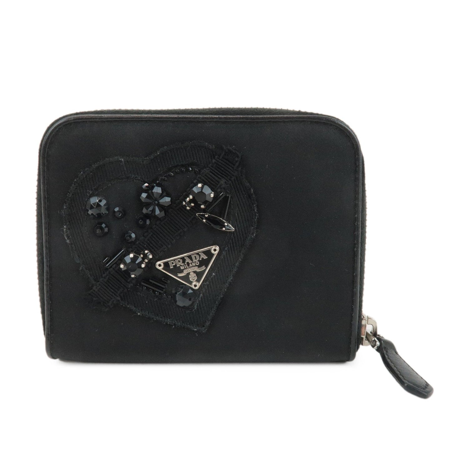 PRADA Logo Leather Round Zip Wallet Bijou Black  d