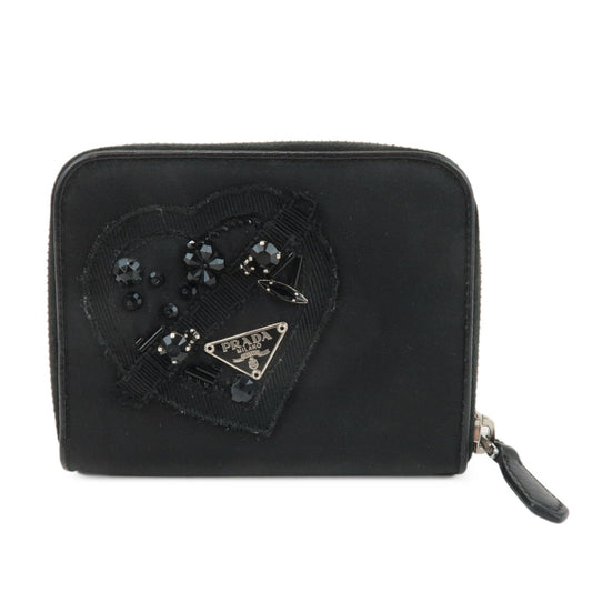 PRADA Logo Leather Round Zip Wallet Bijou Black  d