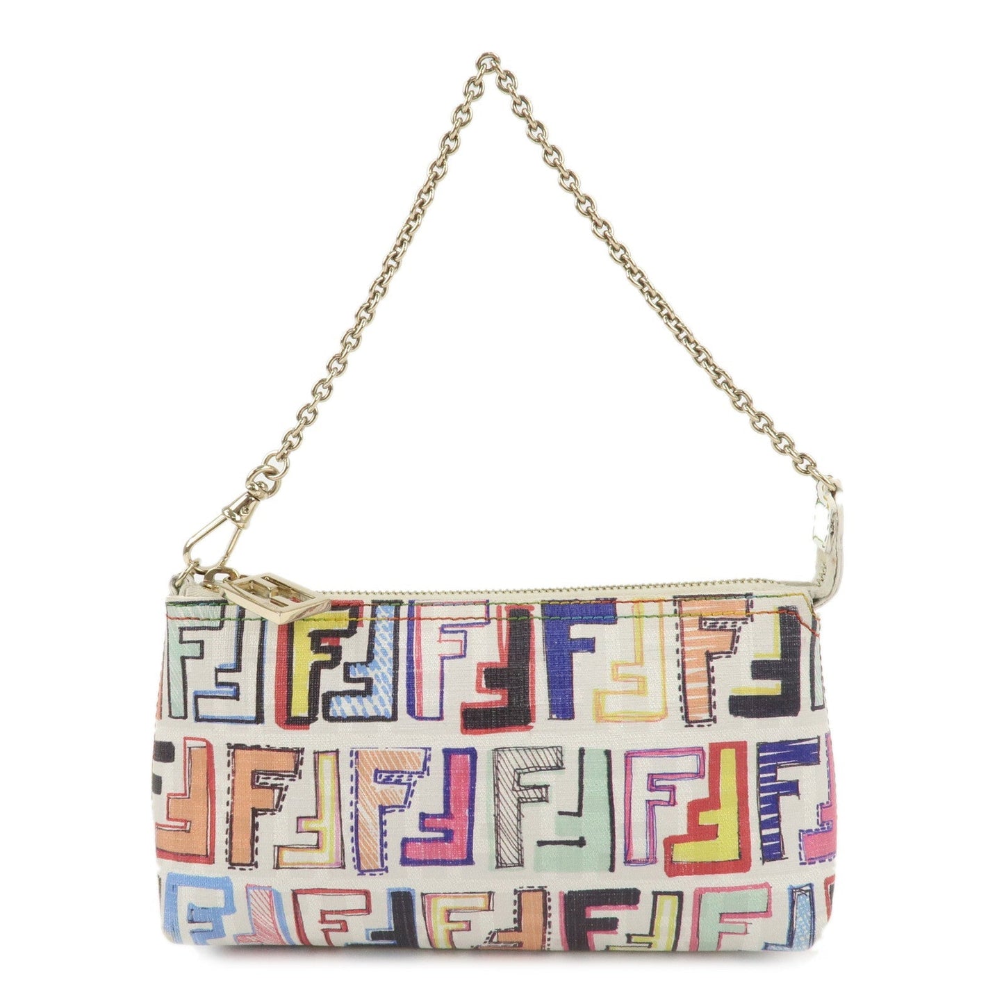 FENDI Zucca PVC Accessory Chain Pouch Multi Color Ivory 8BR592  d