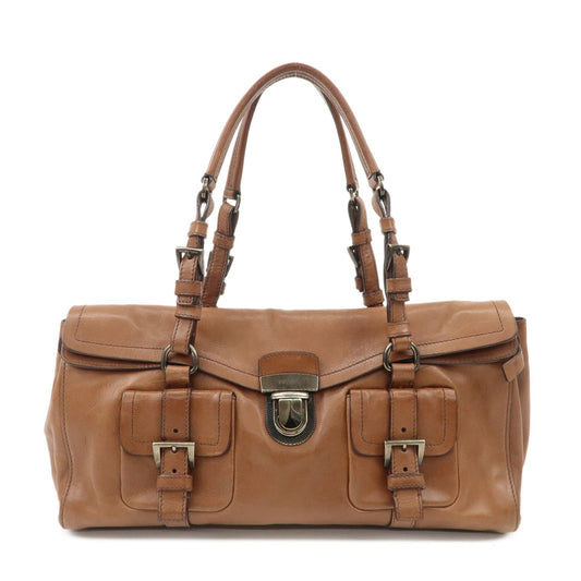 PRADA Logo Leather Shoulder Bag Hand Bag Brown Silver Hardware  d