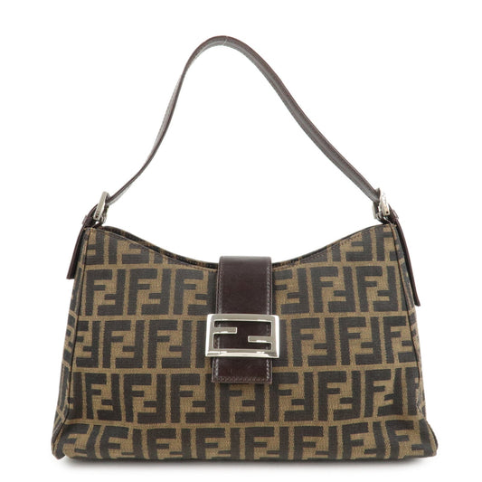 FENDI Zucca Canvas Leather Shoulder Bag Brown Black 9161150001  d