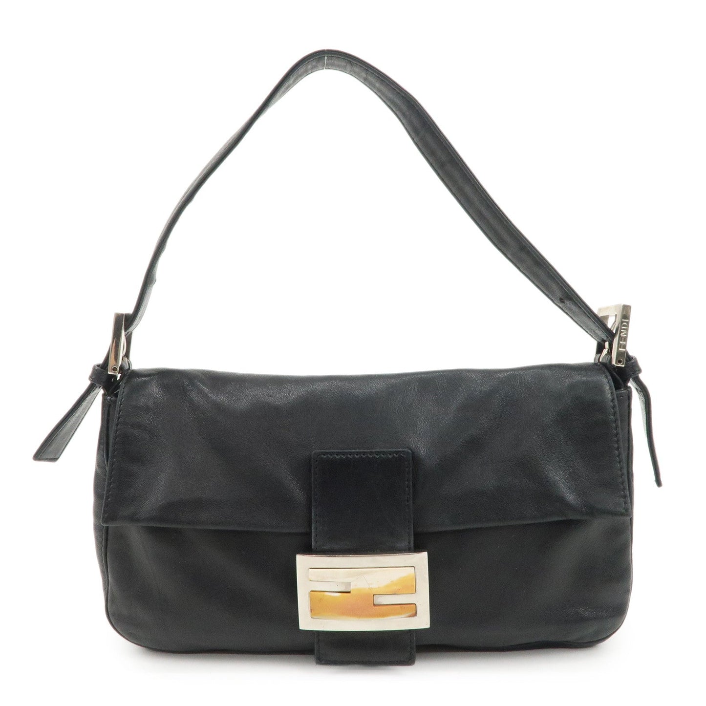 FENDI  Mamma Baguette Leather Shoulder Bag Hand Bag Black 26424  d