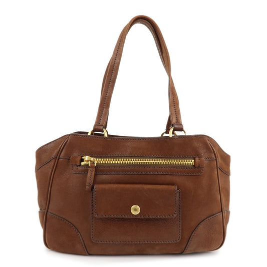 PRADA Triangle Logo Leather Tote Bag Brown Gold Hardware  d