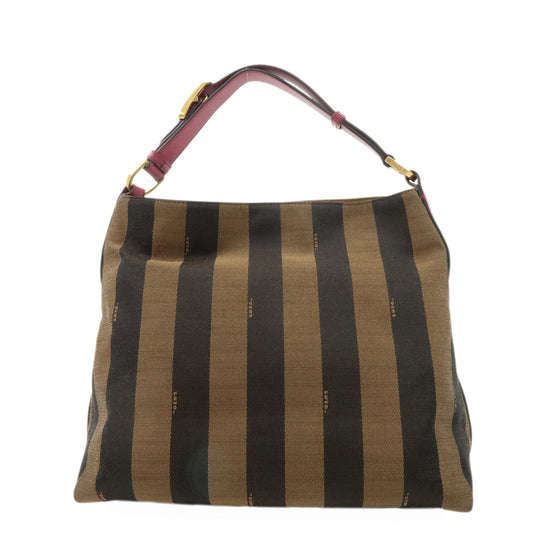FENDI Pequin Canvas Leather Shoulder Bag Black Brown Pink 8BR669  d