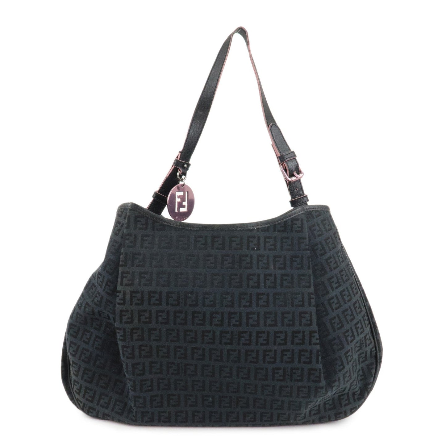 FENDI Zucchino Canvas Leather Tote Bag Black 8BH220  d