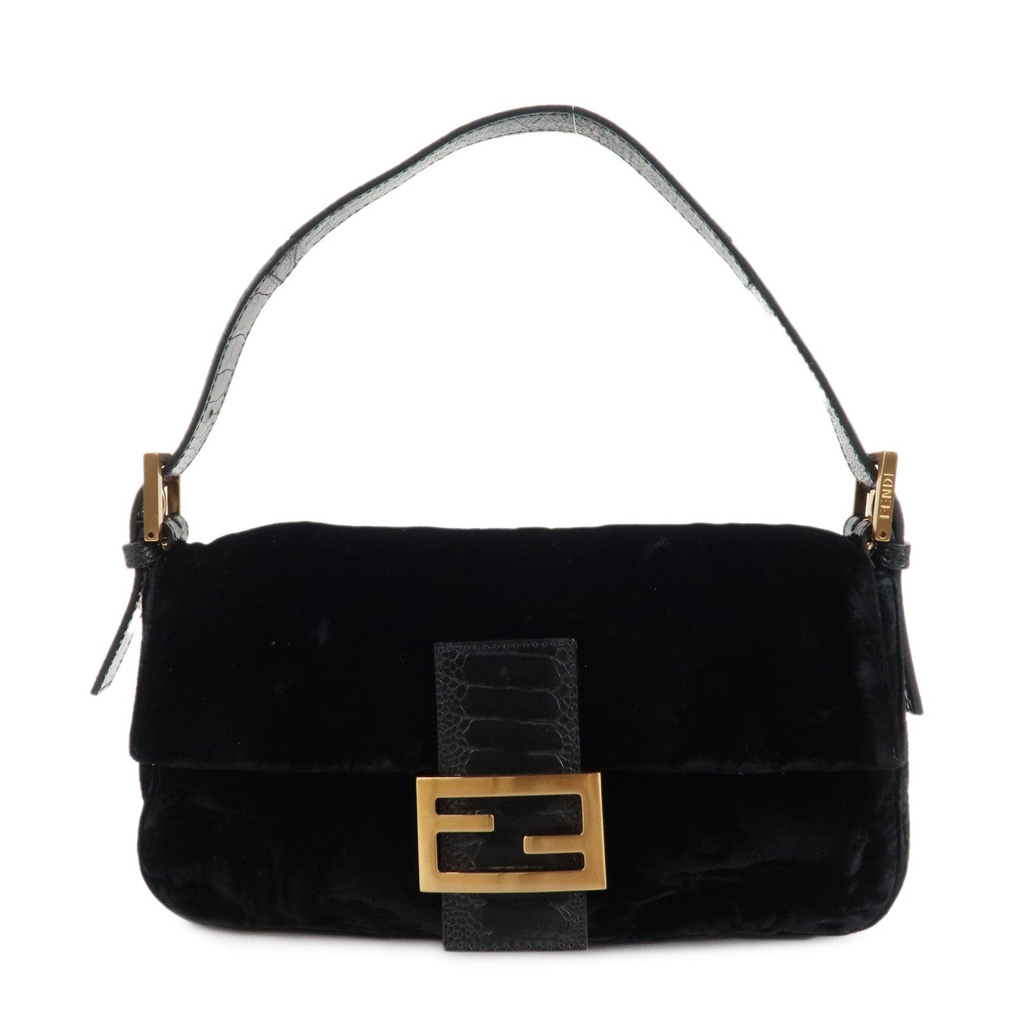 FENDI Mamma Baguette Polyester Leather Shoulder Bag Black 8BR000  d