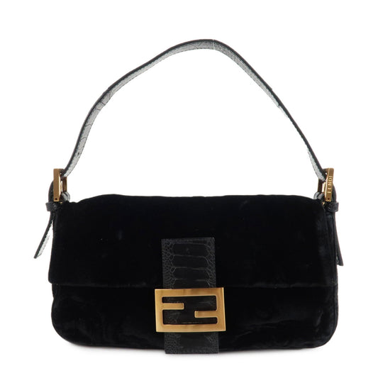 FENDI Mamma Baguette Polyester Leather Shoulder Bag Black 8BR000  d