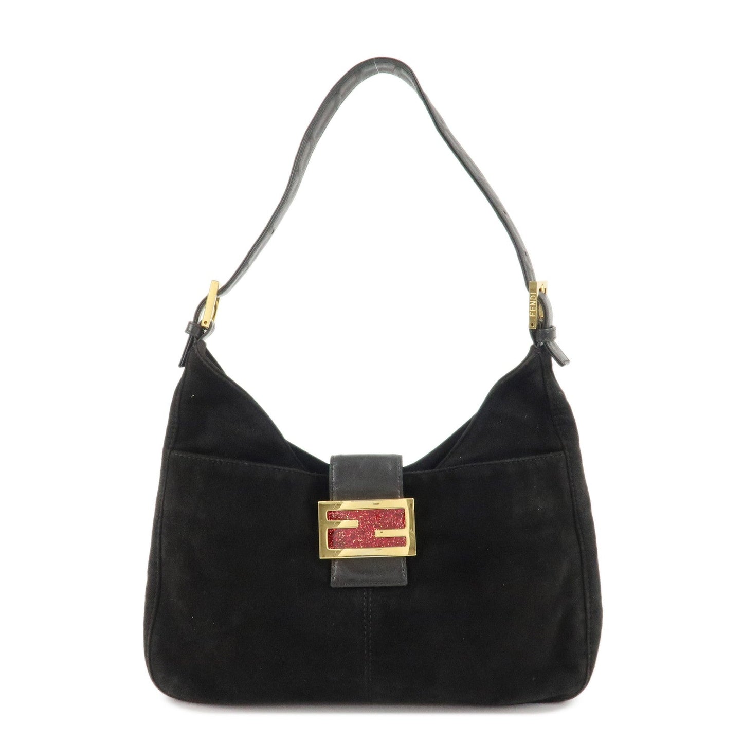 FENDI Suede Leather Shoulder Bag Black 26569  d