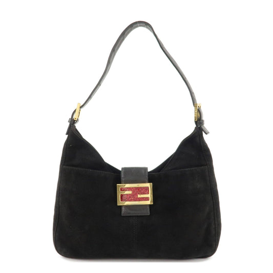 FENDI Suede Leather Shoulder Bag Black 26569  d