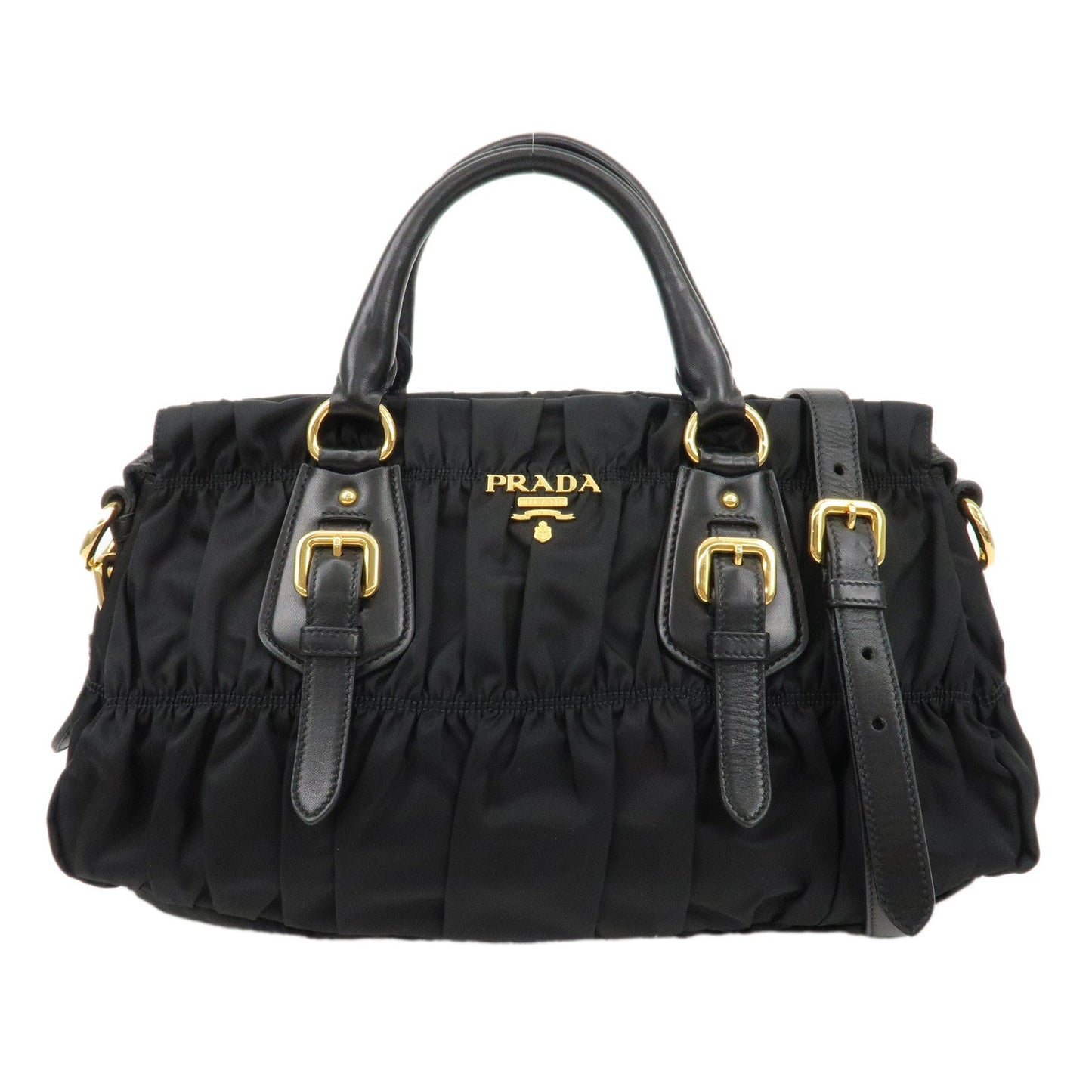 PRADA Logo Nylon Leather 2Way Bag Hand Bag Black NERO BN1407  d