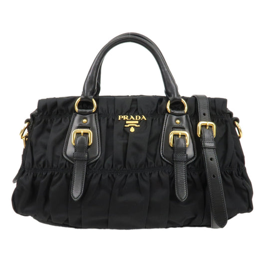 PRADA Logo Nylon Leather 2Way Bag Hand Bag Black NERO BN1407  d