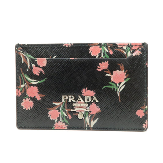 PRADA Saffiano Card Case Floral Pattern Black Pink 1MC208  d