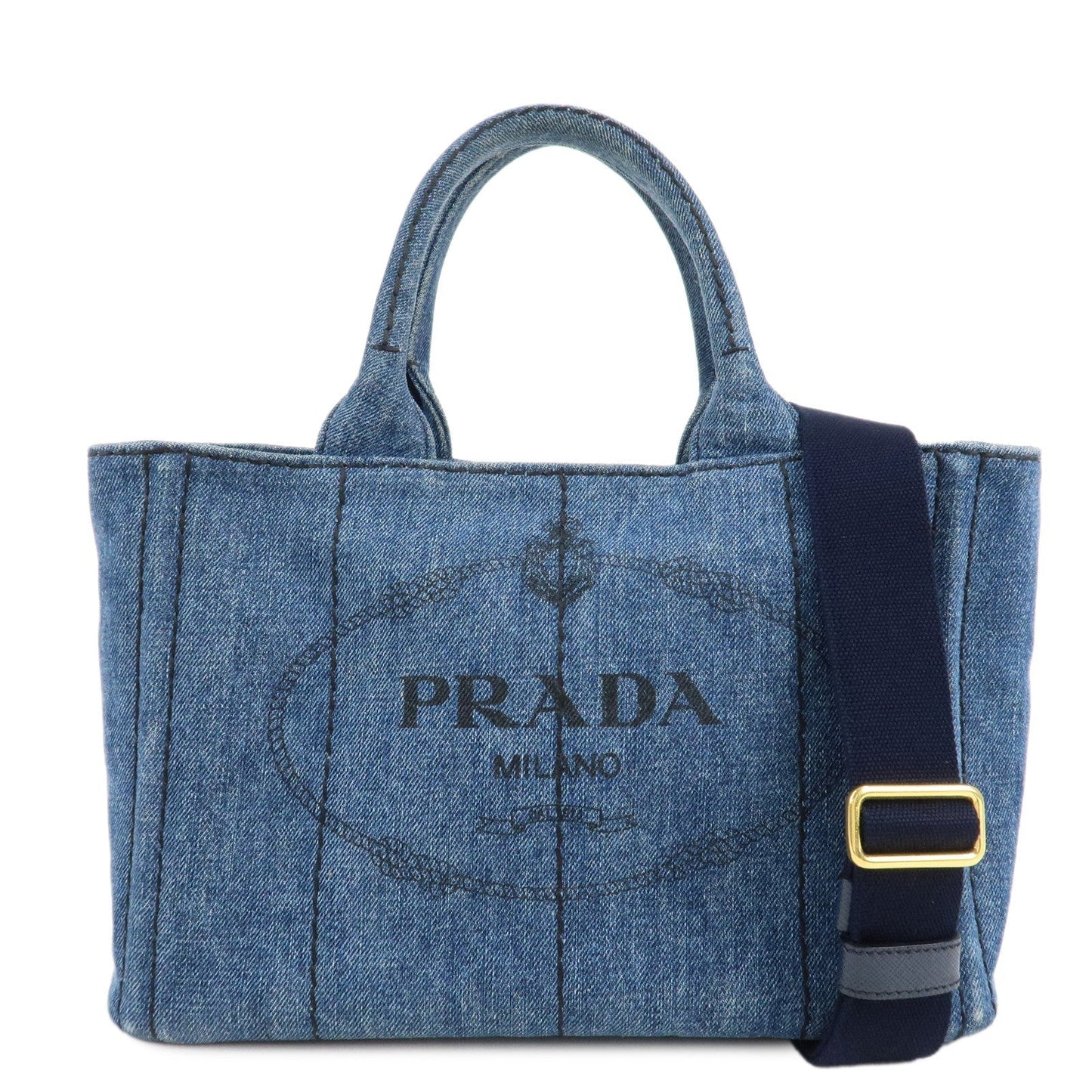 PRADA Canapa Mini Denim Leather 2Way Bag Tote Bag Blue 1BG439  d