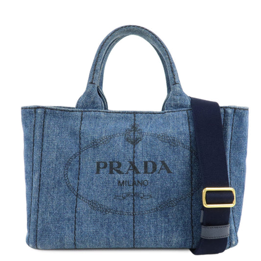 PRADA Canapa Mini Denim Leather 2Way Bag Tote Bag Blue 1BG439  d