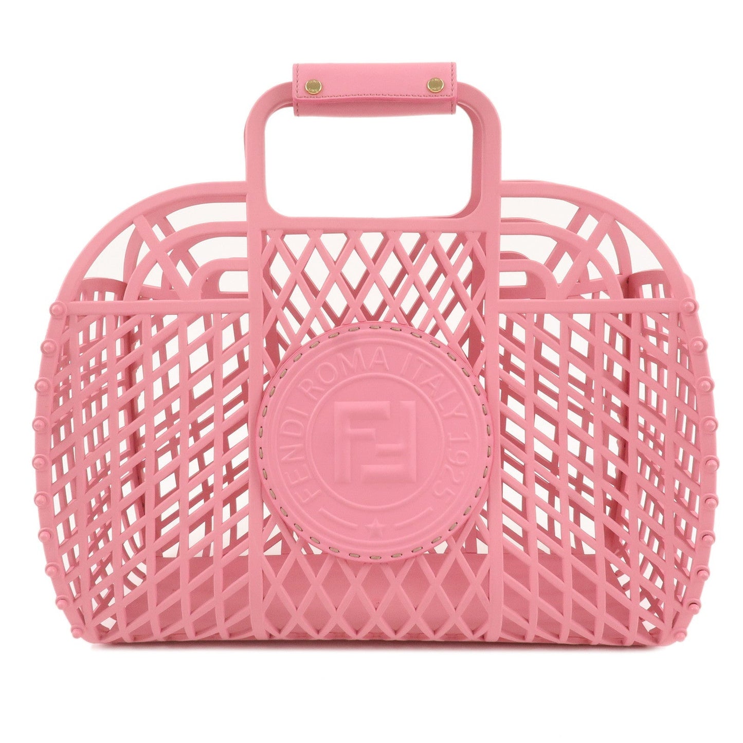 FENDI Logo Plastic Leather Basket Bag Hand Bag Pink 8BH389
