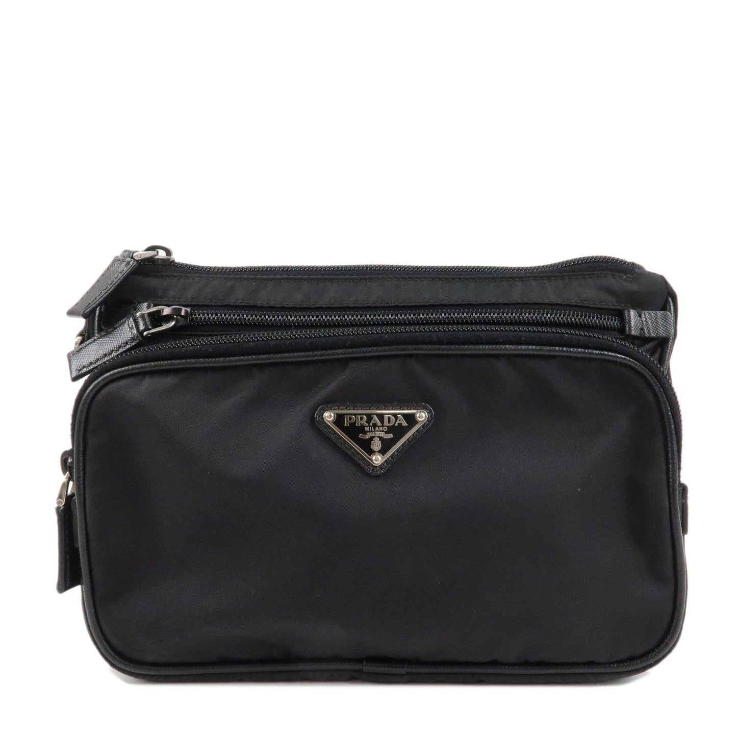 PRADA Logo Nylon Leather Clutch Bag Travel Pouch Black  d