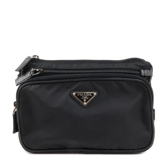 PRADA Logo Nylon Leather Clutch Bag Travel Pouch Black  d