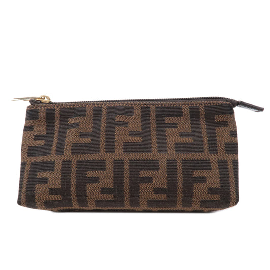FENDI Zucca Canvas Leather Mini Pouch Black Brown 7N0037