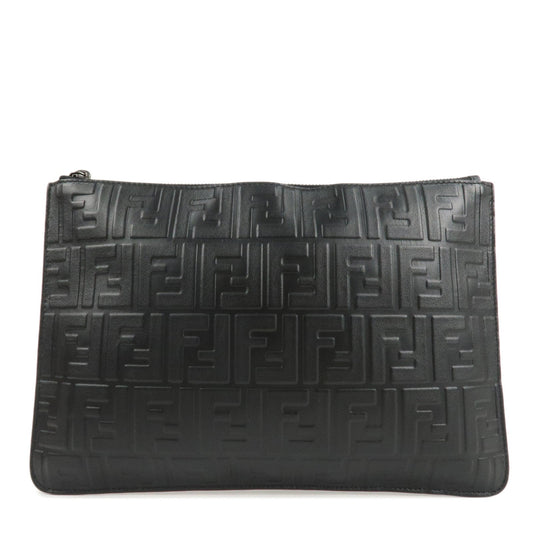 FENDI Zucca Leather Clutch Bag Hand Bag  Black 7N0078  d