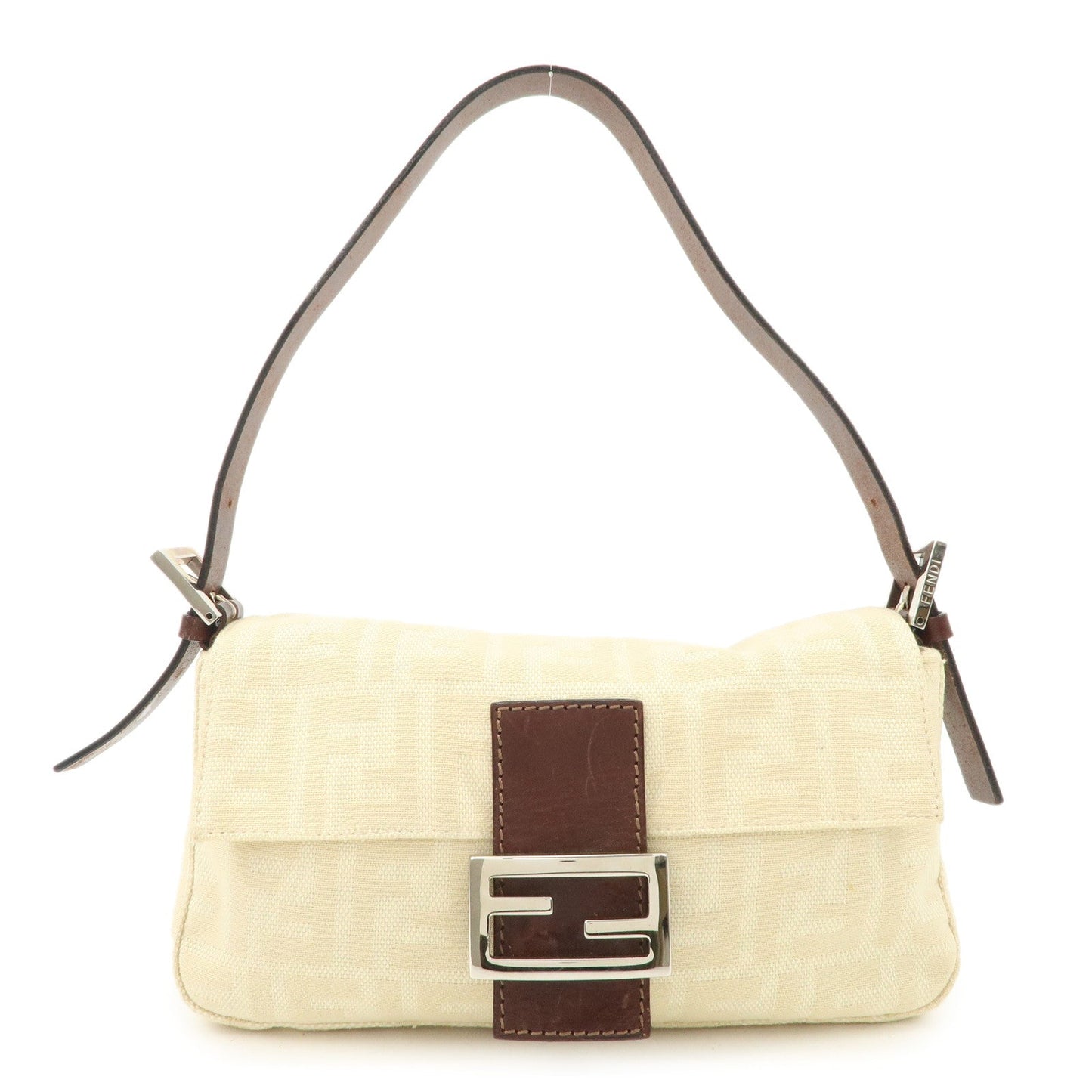 FENDI Zucca Mamma Baguette Canvas Shoulder Bag Beige White 26424  d
