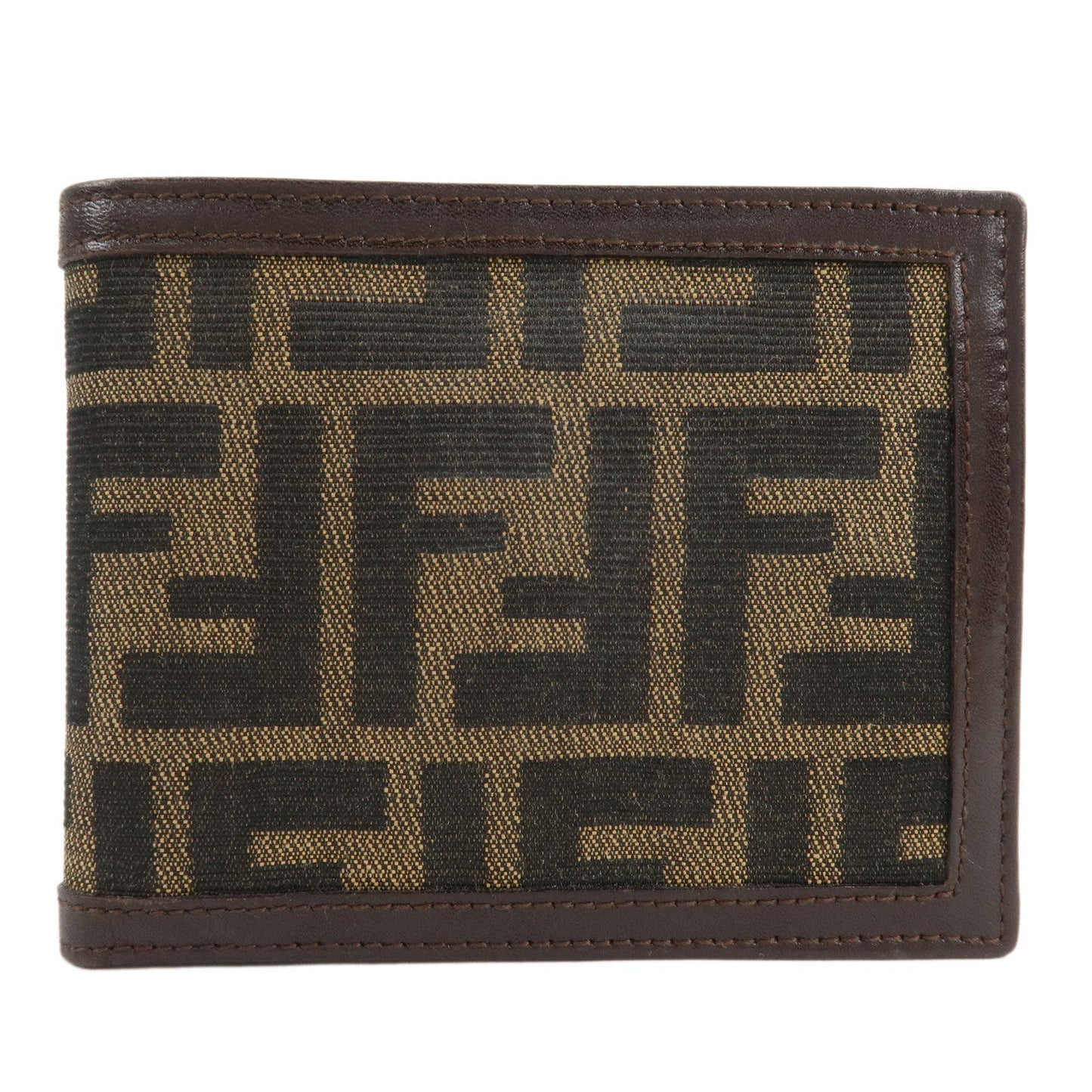 FENDI Zucca Canvas Leather Bifold Wallet Brown Black 31011  d