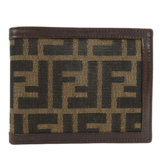 FENDI Zucca Canvas Leather Bifold Wallet Brown Black 31011  d