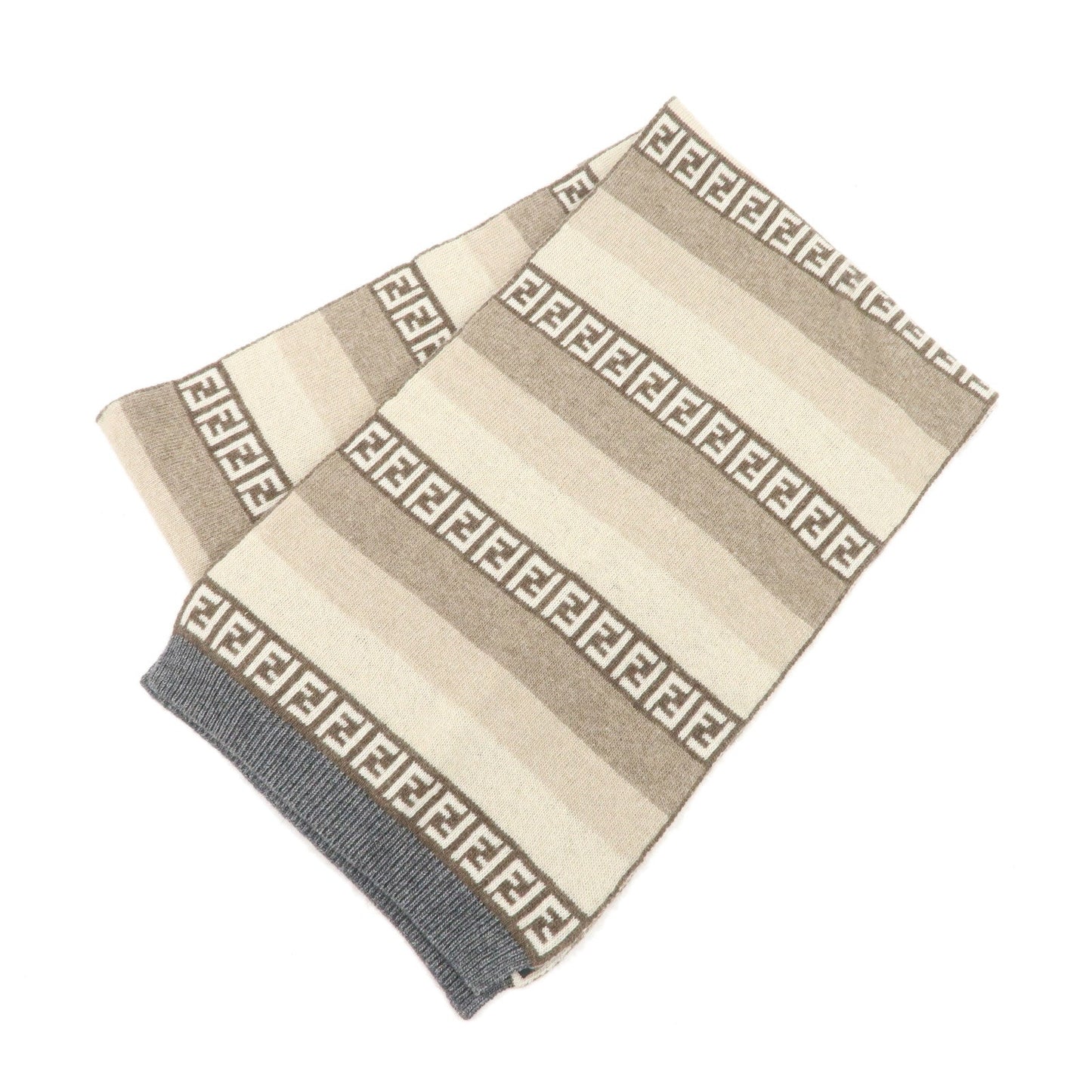 FENDI Logo Zucca Wool Viscose Nylon Cashimere Scarf Beige Brown  d