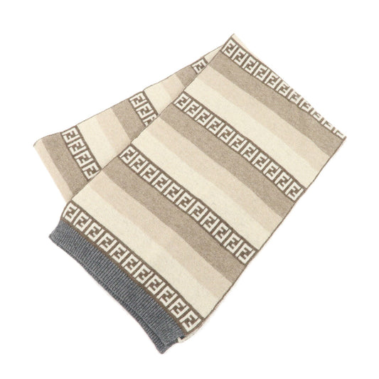 FENDI Logo Zucca Wool Viscose Nylon Cashimere Scarf Beige Brown  d