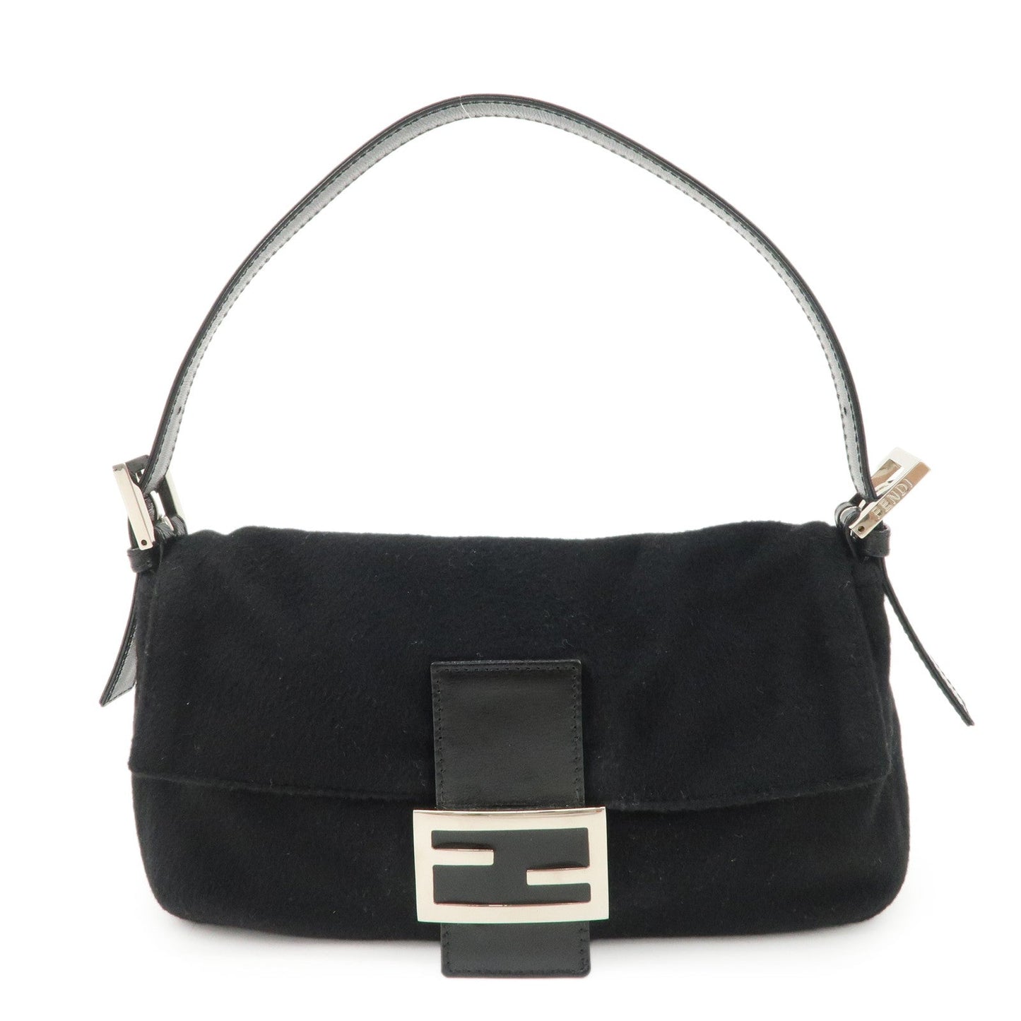 FENDI Mamma Baguette Cashmere Leather Shoulder Bag  Black 26424  d